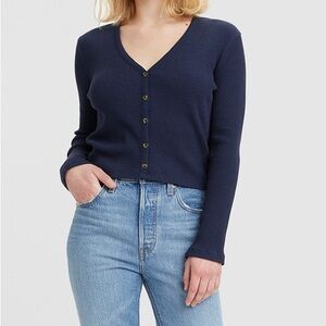 Levi's Navy Ribbed V‑Neck Cardigan Top
